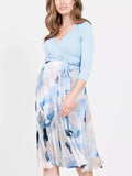 Demelze Maternity Wrap Dress in Blue Print
