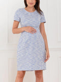 Flores Tweed Maternity Dress in Blue