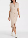 Hana Maternity Knit Button-Down Dress in Stone