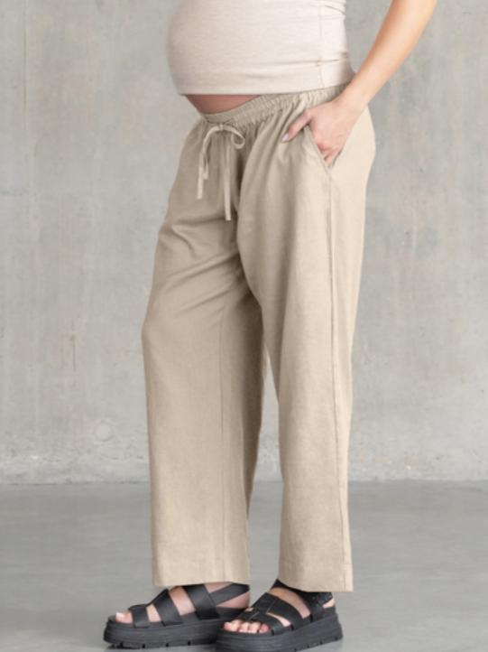Elan Wide Leg Linen Maternity Pants in Stone