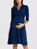 Jolene Knot Front Maternity Dress in Dark Blue