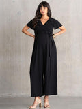 Celine V-Neck Wide Leg Maternity and Nursing Jumpsuit in Black
