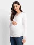 Dottie Lace Trim Maternity and Nursing Top in Ecru