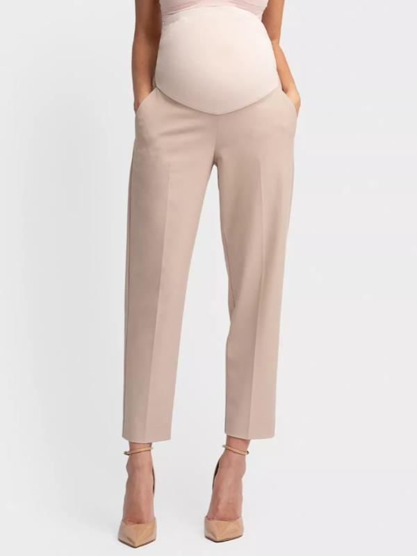 Nailah Tapered Over Bump Maternity Trousers in Taupe