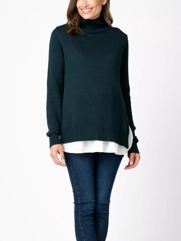 Morrigan Layered Maternity Turtleneck in Forest Green