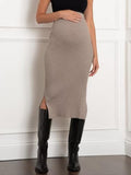 Chantria Rib Knit Maternity Skirt in Oatmeal
