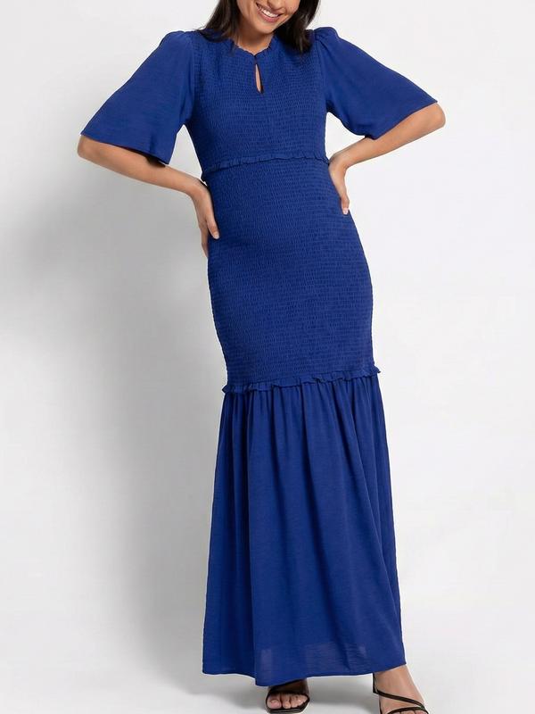 Arbor Shirred Maternity Maxi Dress in Cobalt