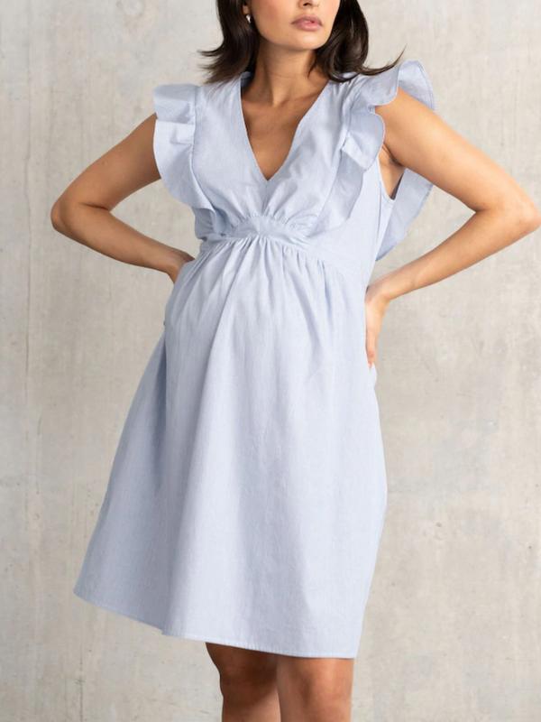 Tilly Maternity Frill Dress in Blue / White
