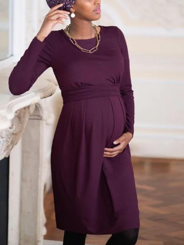 Peachey Long Sleeve Maternity & Nursing Dress in Burgundy