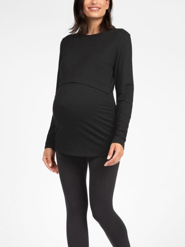 Violetta Thermal Maternity & Nursing Top in Black