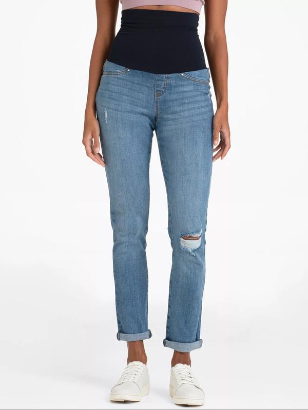 Asher Post Maternity Distressed Boyfriend Jeans, 30" Inseam in Light Blue