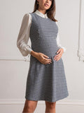 Hyacinth Tweed Maternity Dress in Blue / Black