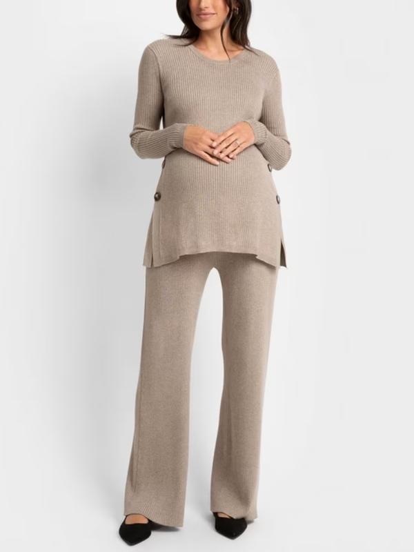 Cernucci Rib Knit Maternity Pant in Oatmeal