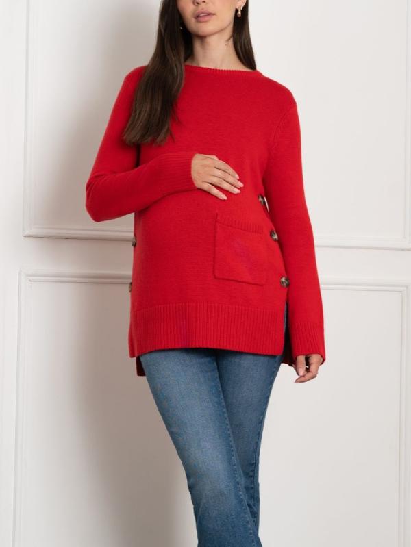 Naxos Front Pocket Maternity Sweater in Red