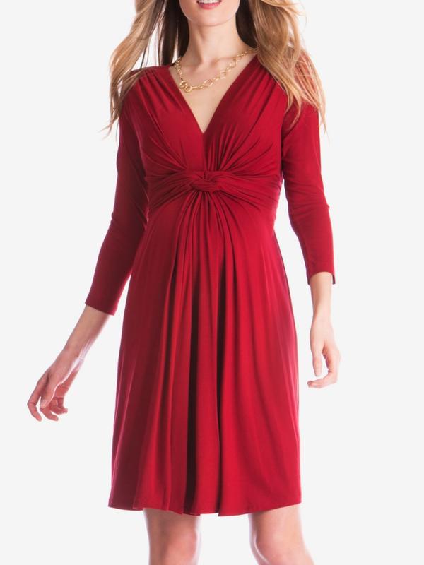 Jolene Knot Front Maternity Dress in Claret