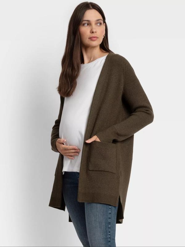 Talisah Open Front Maternity Cardigan in Khaki