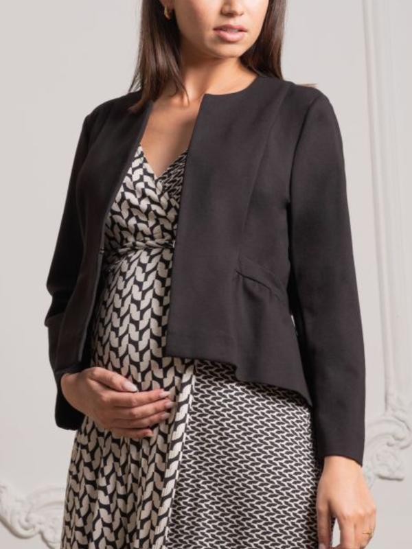 Olive Cropped Maternity Peplum Blazer in Black
