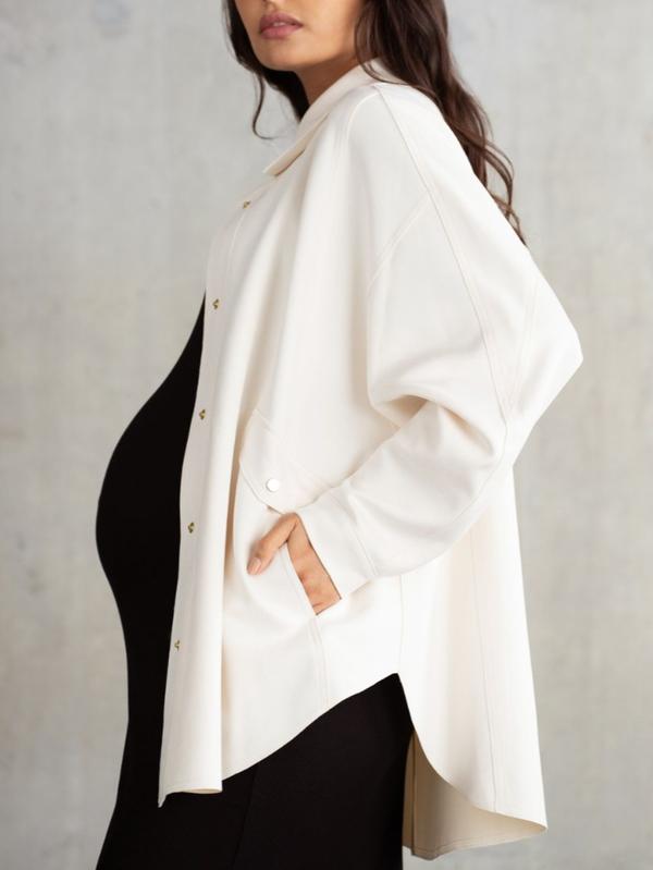 Fabienne Maternity Shacket in Ivory