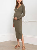 Darlina Maternity Rib Knit Dress in Khaki