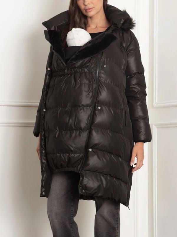 Malika Maternity 2-in-1 Belted Puffer in Black