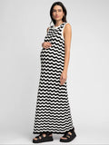 Harper Wave Stitch Sleeveless Maternity Maxi Dress in Black / Ecru