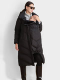 Adena Quilted Maternity and Babywearing Long Puffer Coat in Black