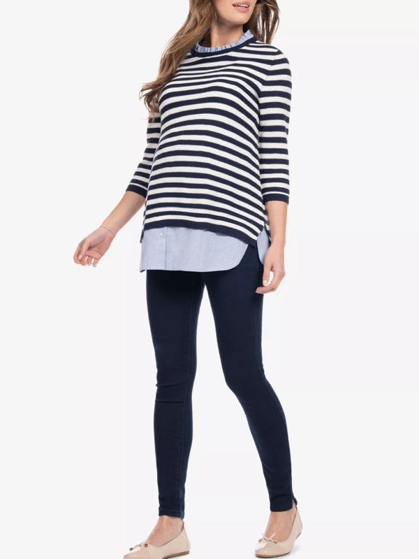 Janice Maternity Layered Sweater in Nautical Blue