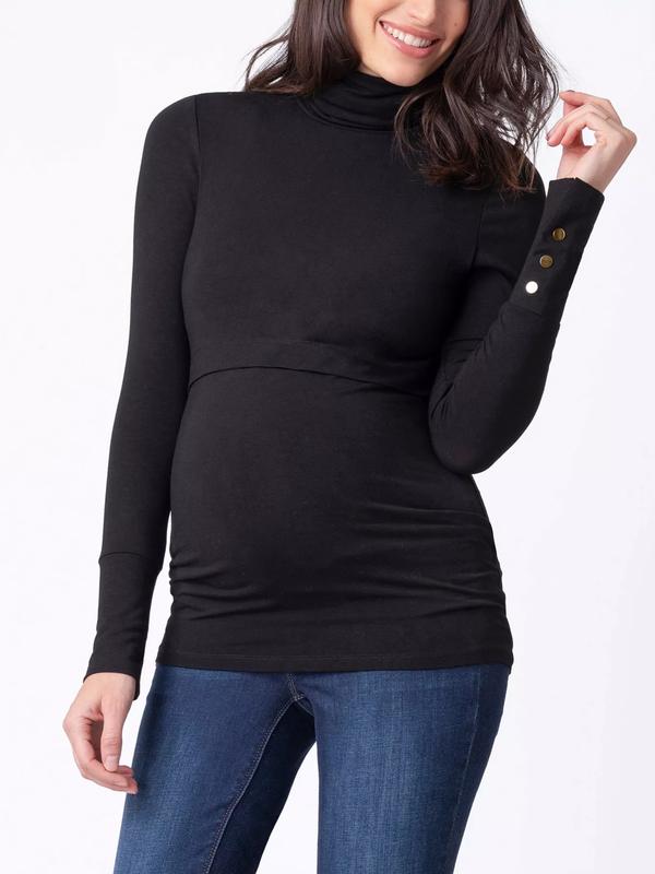 Ember Roll Neck Maternity & Nursing Top in Black