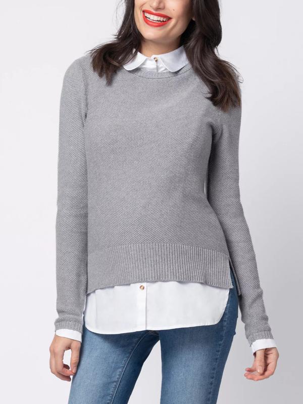 Marianne Layered Maternity & Nursing Sweater in Grey / White