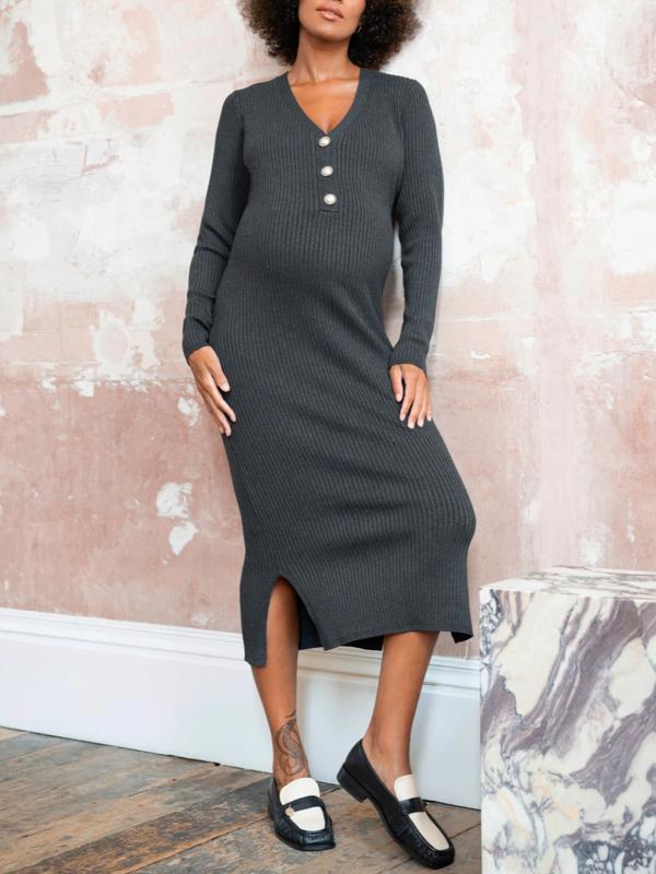 Darlina Maternity Rib Knit Dress in Charcoal