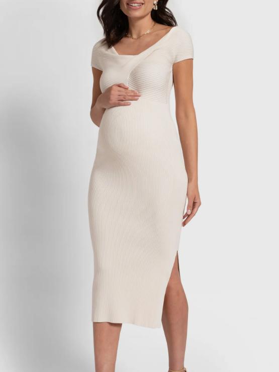 Kora Off-The-Shoulder Maternity Dress in Ecru