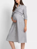 Arianna Maternity Shirt Dress in Navy / White