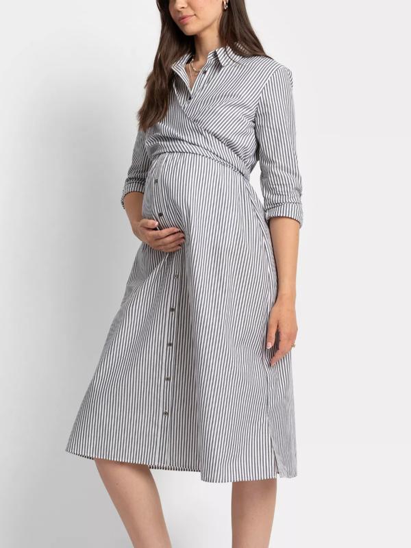 Arianna Maternity Shirt Dress in Navy / White
