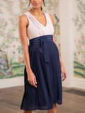 Laverne Pleated Maternity & Nursing Dress in Navy / Ecru
