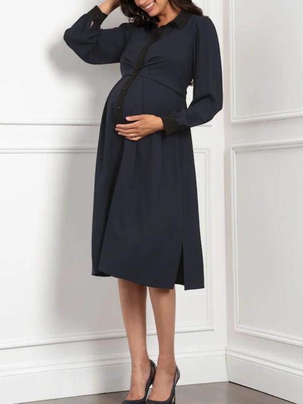 Vivian Maternity Shirt Dress in Navy