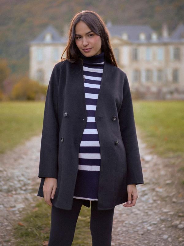 Chandler Double Breasted Wool Coat in Black