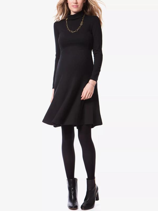 Vanessa Ponte Roll Neck A-line Maternity Dress in Black